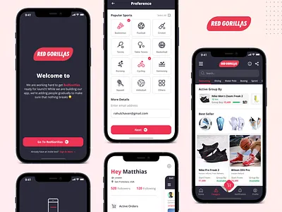 Red Gorillas - Mobile App animation application branding case study logo mobile mobile app mobile ui shorts typography ui ui design uiux ux ux design