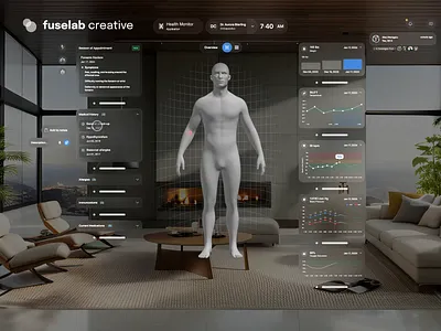 Patient Dashboard Virtual Reality 3d animation apple pro max body calendar dashboard design digital agency doctor appointment health monitor healthcare interaction interface medical interface patient ui ui ux virtual reality vr glasses wearable technology