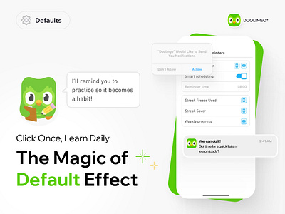 The Magic of Defaults in Duolingo app appdesign behavior behavior design behavior engine design heuristic heuristic evaluation mobile mobile app principles research user experience ux design uxdesign uxui