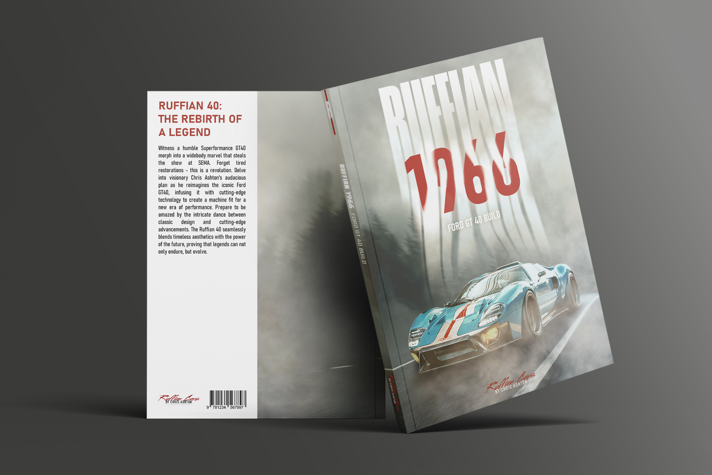 Ruffian 40 Bookcover 1966 66 art book bookcover car design ford graphic design gt gt40 le mans poster redesign ruffian