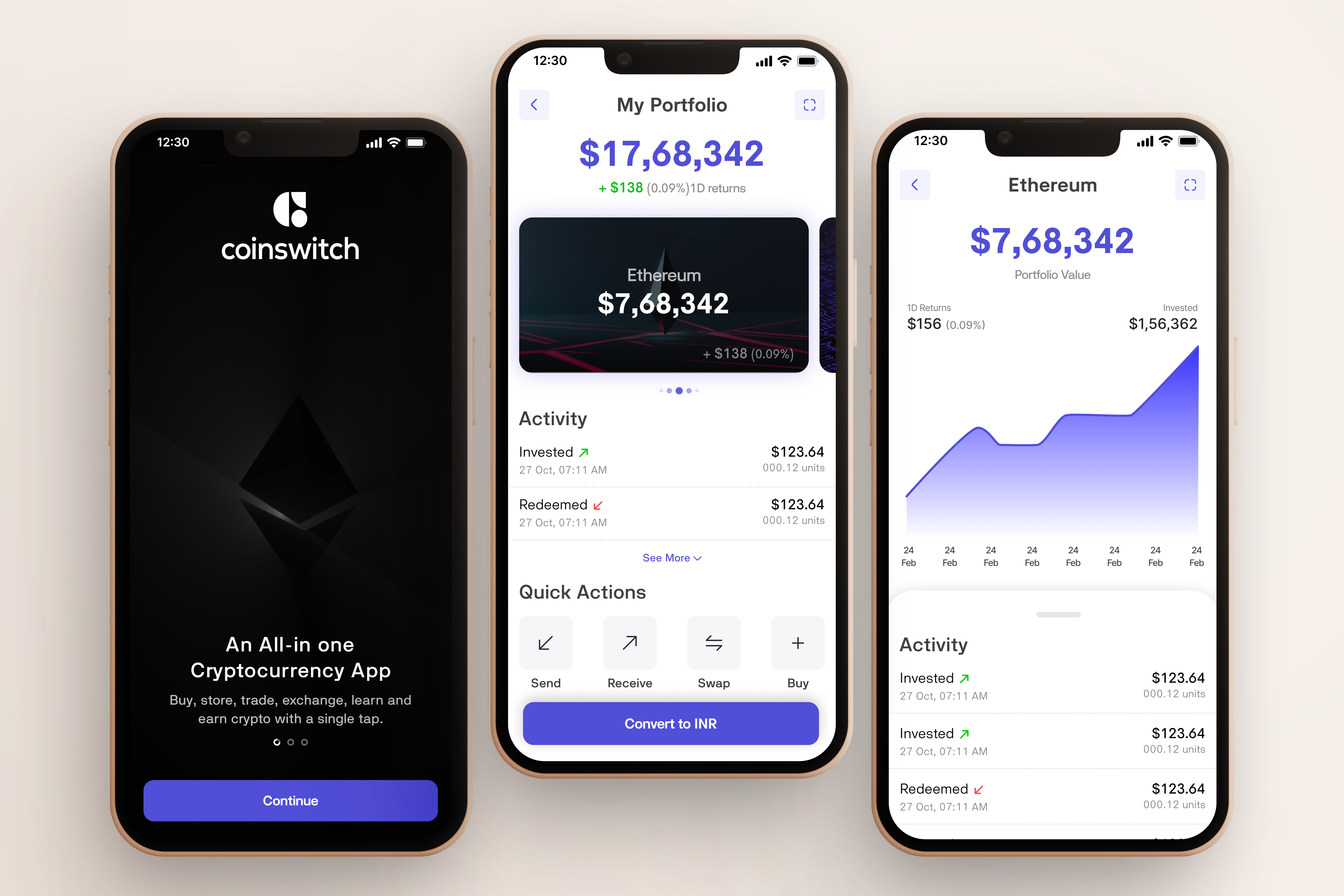 Crypto App Design. investment, android, ios, ux mobile android app case study crypto investment ios law mobile sleek ui