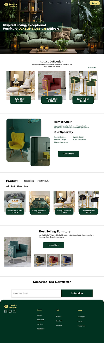 Furniture landing page branding design deskktop furniture landingpage motion graphics screen ui uiux