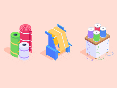 Sewing and Garments Isometric Icons bobbin clothing design work fashion garment icon garments icon icons pack illustration isometric knitting measuring tape sew sewing sewing design sewing icon sewing machine tailoring thread vector