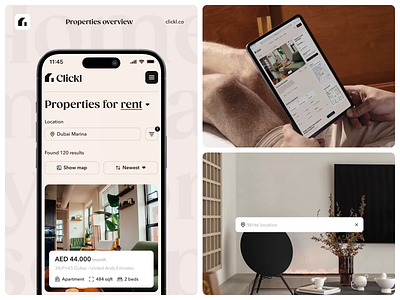Clickl - Platform Mobile apartment app card details clickl description details filters flat house mockup property app real estate design search search bar slider unikorns website