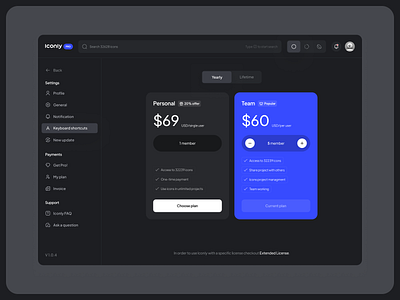 Iconly — Pricing page [Dark mode] 🤑 app clean colors design development macos minimal mobile ui ux