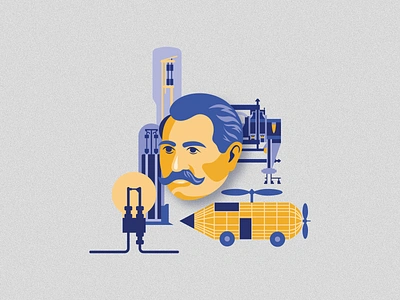 Alexander Lodygin and his inventions adobe ai blue brochure concept design discovery education electricity illustration illustrator inventor lamp lodygin man moustache orange portrait profile vector