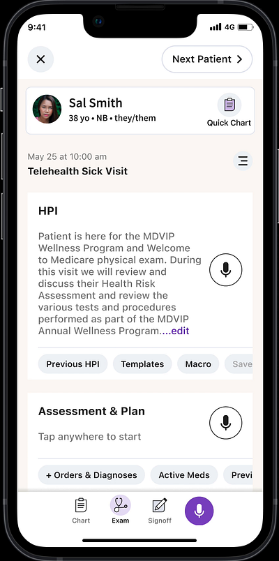 Single page documentation for Ortho providers concept dictation ortho ux voice