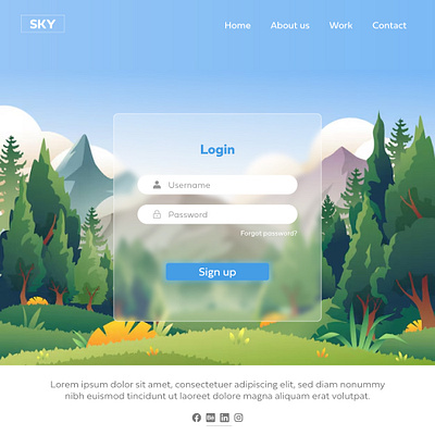 Login Page Design branding colors contact us design facebook gredients home image login nature password signup sky social media tree ui username ux vector work