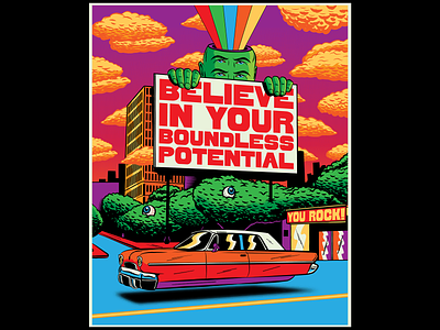 Believe in your boundless potential color colorful illustration pop art psychedelic surrealism vector