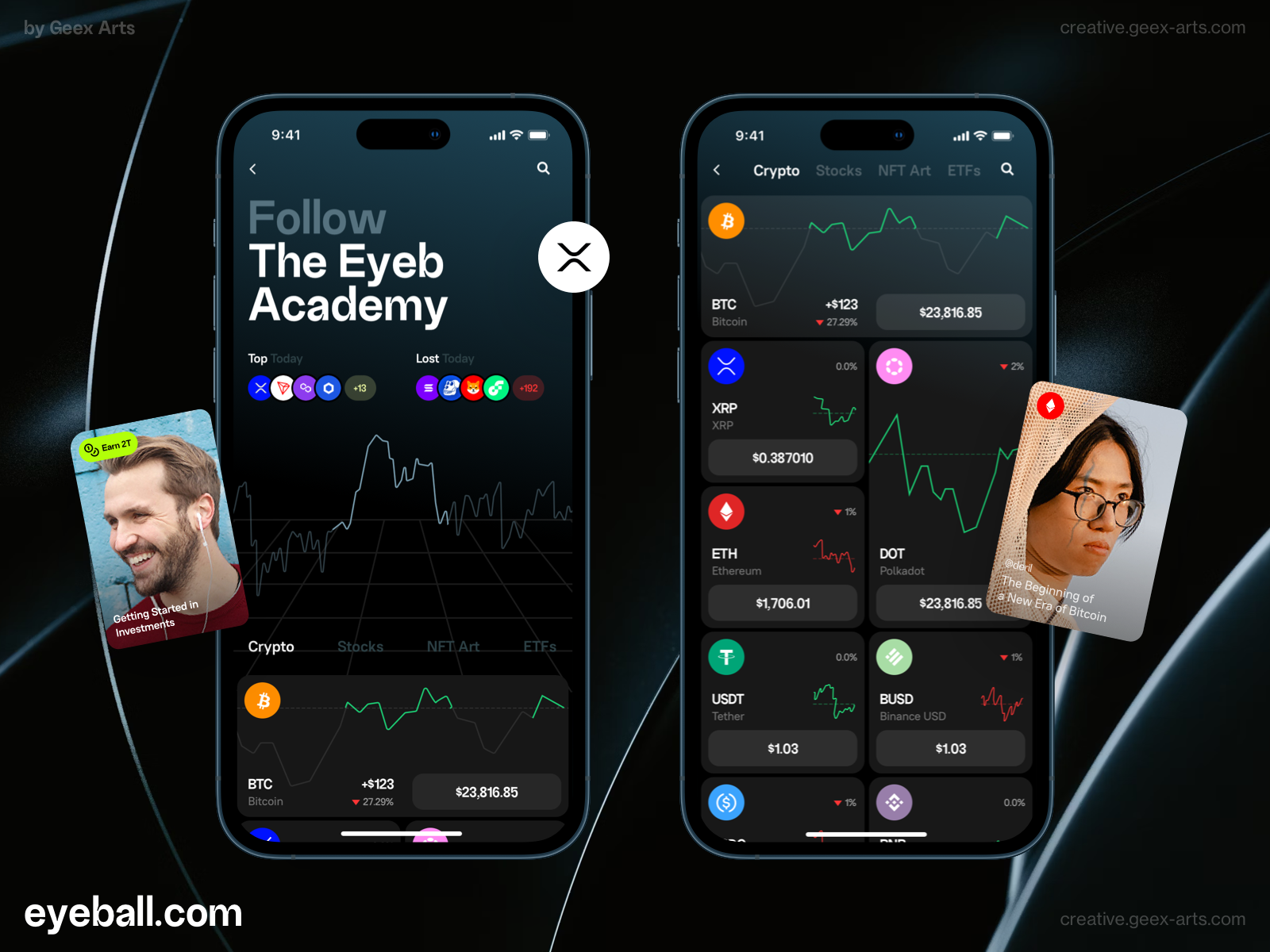 Eyeball - Crypto TikTok apple chatr coin dashboard homepage interface ios iphone mobile news nft stocks video app