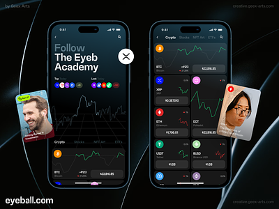 Eyeball - Crypto TikTok apple chatr coin dashboard homepage interface ios iphone mobile news nft stocks video app