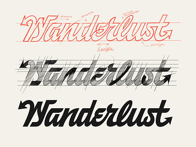 Wanderlust – wordmark for travel agency animation branding lettering logo logotype process sketch typography