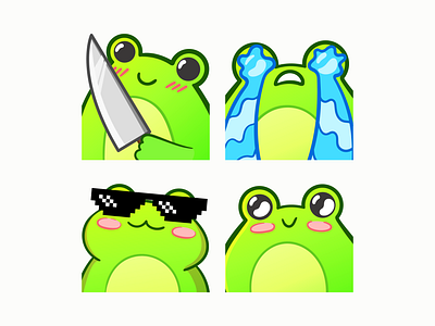 Frog emotes for Twitch chat cute frog design emotes emotes design frog graphic design twitch twitch emotes twitch streamer