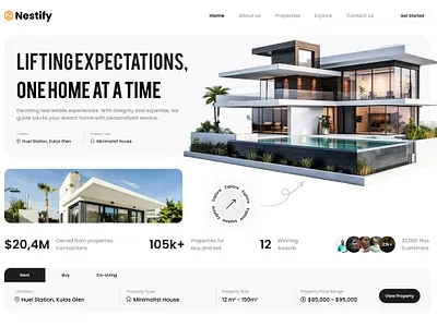 Nestify: Real Estate Landing Page brokers buildings design figma landing page minimal design modern design properties real estate real estate landing page real estate web design real estate website trendy design ui uiux ux web web design website