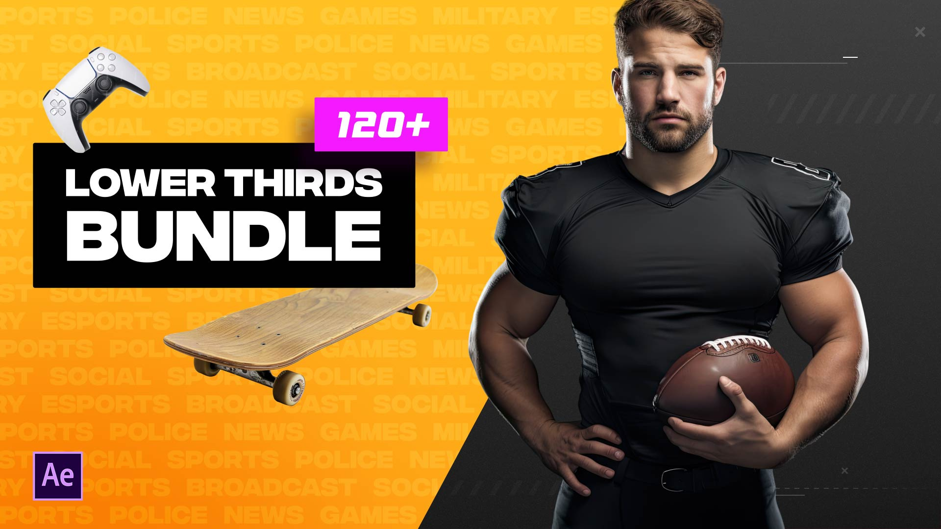Lower Thirds Bundle animation auto basketball branding broadcast call out esports extreme football logotype lower third motion graphics sci fi sport stream titles ufc ui video editing wrestling