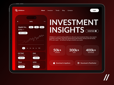 Stock Tracking Mobile iOS App chart dashboard design homepage interface invest investment landing page logo platform product design start up stock track tracking ui ux web website