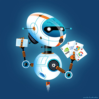 Artificial intelligence. Who gives the cards? cover deco investe magazine vector