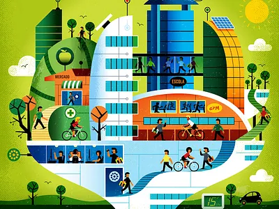 The 15-minute towns future illustration modern towns vector