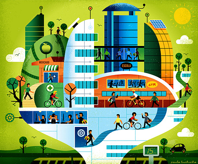 The 15-minute towns future illustration modern towns vector