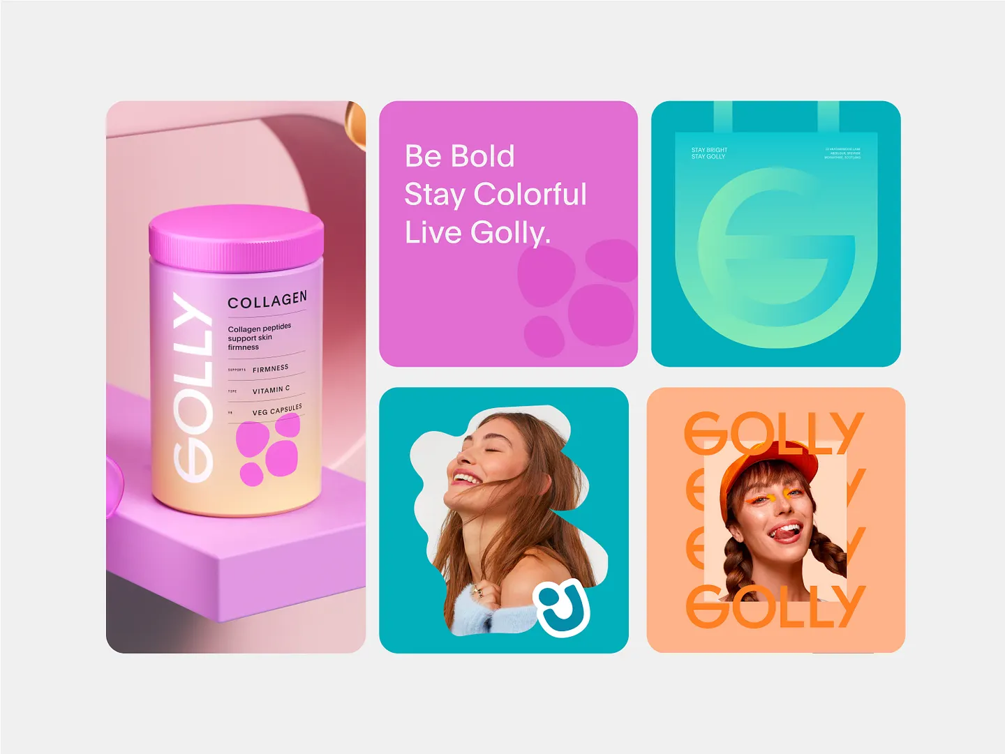 Vibrant Supplement Branding: Golly's Eye-Catching Design