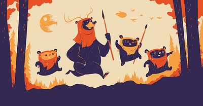 May the Forest be with you... bear beer canada character design cute death star digital illustration endor ewok ewoks forest forest moon hash house harriers hashing illustration retro return of the jedi running star wars vintage