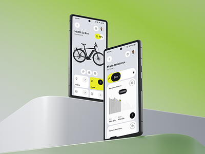 Concept for mobile app for an electric cycle. Feedback awaits! cycle design guidelines ecofriendly electric energy future transport green green tech greyscale light mode minimal range slate thick buttons trending ui