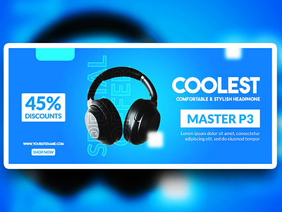 Social media promotional ads banner PSD templates background blue branding creative design headset media photoshop smart gadgets trend trending ui