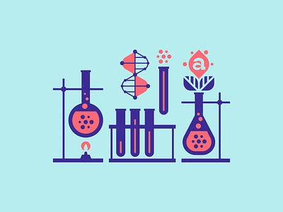 atomicvibe design lab update 005 atomicvibe beaker blue branding chemistry custom design dna dots geometric lab leaf logo navy red science simple symbol test tube typography