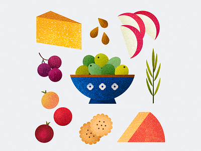 Snack plate almond apple bowl cheese food grape herb illustration nut olive snack tomato