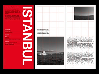 Istanbul, Turkey: A Narrow Format Marketing Brochure brochure layout grid layout grid system istanbul istanbul brochure marketing booklet marketing brochure marketing leaflet modular grid red and black red brochure swiss style swiss typography tourism leaflet tourism marketing typography layout