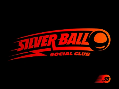 Silver Ball Social Club action arcade ball branding club design fast game lettering lightning lines logo logotype pinball red silver speed type typography wordmark