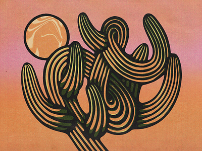 Sunset Cactus bright cactus desert desert illustration illustration psychedelic saguaro whimsical