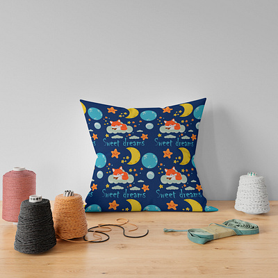 Sweet dreams pattern Fox animals blue branding cosmos dream fox graphic design logo moon stars sweetdream