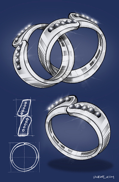 Silver Diamond Ring - Jewellery Design Sketch design illustration