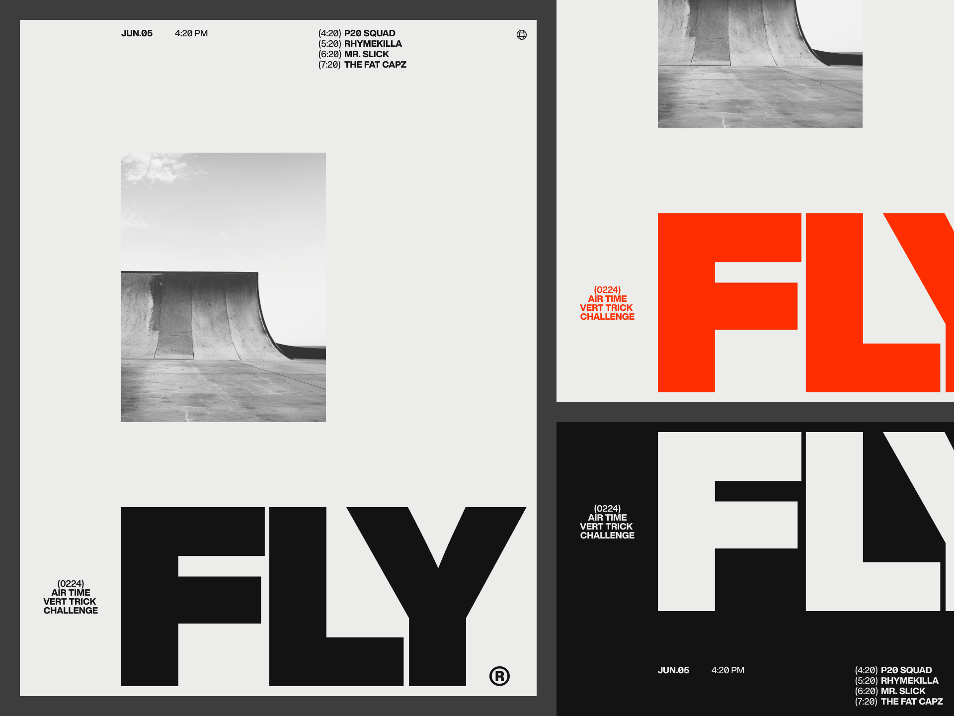 FLY: Vert Trick Event Branding bold brand branding event layout logo minimal red type typography visual