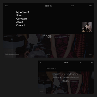 [Fash-on] Menu and Search minimal commerce design e commerce minimal shop store ui uidesign uiux
