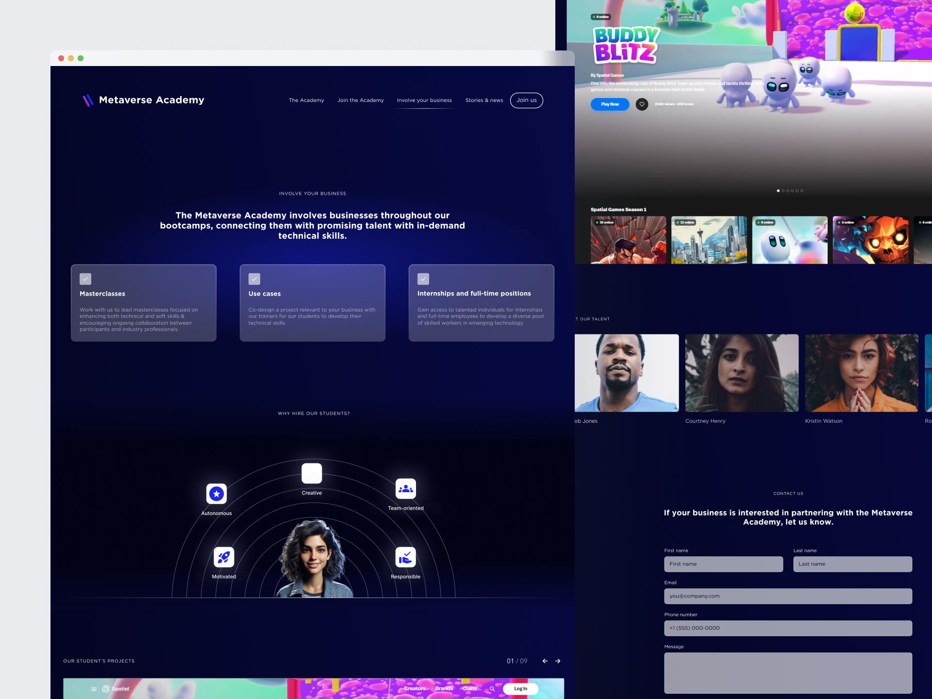 Metaverse Academy website academy ai company design meta metaverse school tech ui ux web web design website