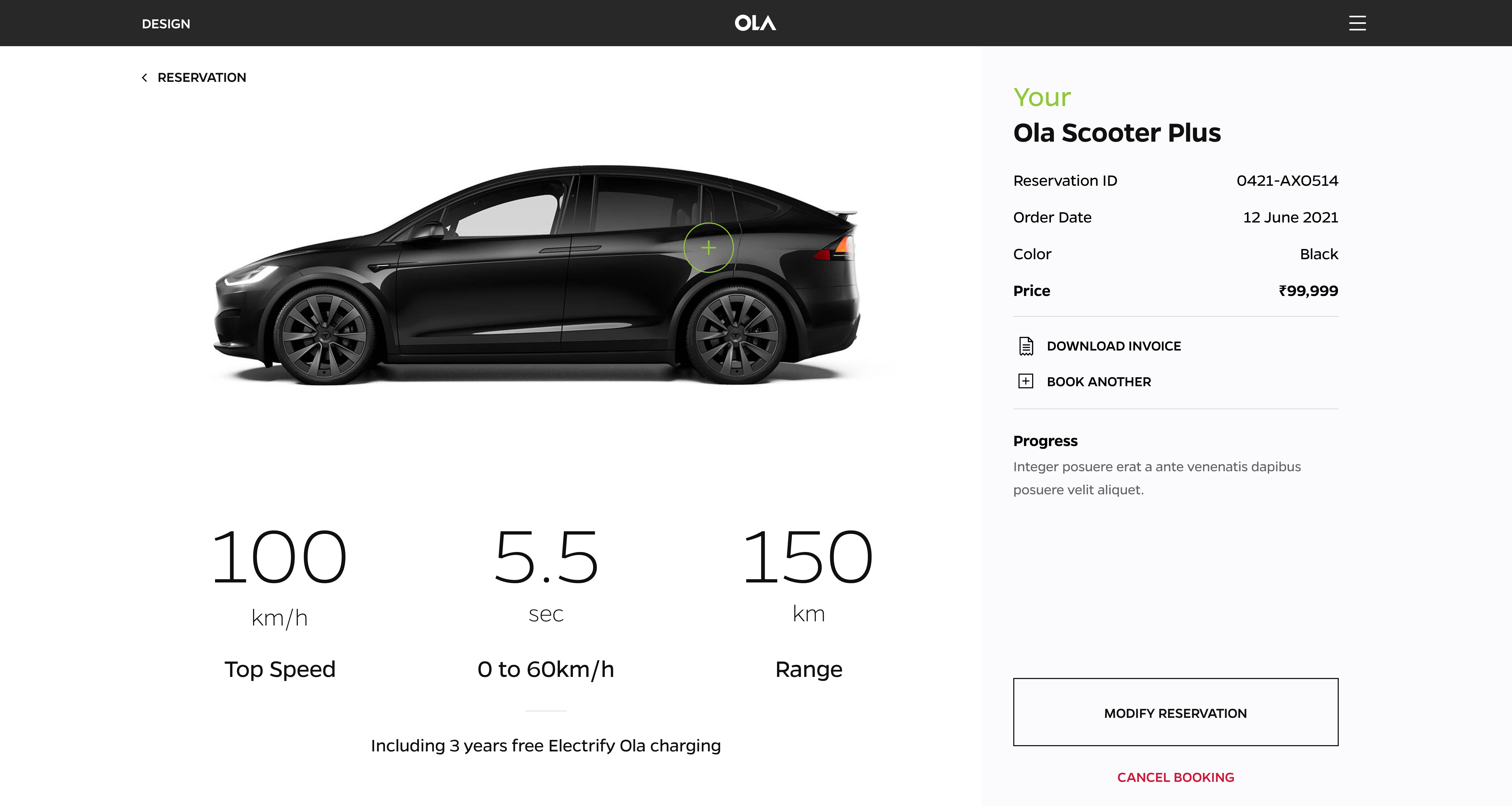 Reservation for olaelectric booking branding charging dashboard design electric invoice modify ola ola electric range receipt reservation scooter speed ui ux web webdesign website