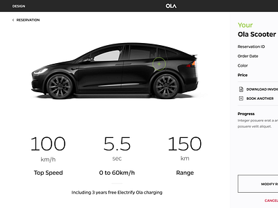 Reservation for olaelectric booking branding charging dashboard design electric invoice modify ola ola electric range receipt reservation scooter speed ui ux web webdesign website