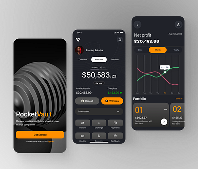 Investment app - PocketVault design finance app fintech interface investment investment app mobileapp product design ui uiux uiux design ux