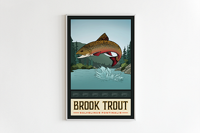 Brook Trout Poster adventure brook trout illustration poster poster design retro trout poster vintage vintage poster wildlife wildlife poster