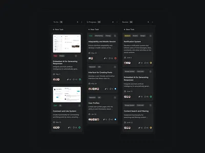 Task management: to do list dashboard (Dark mode) app app design clean components dark mode dashboard design interface minimal mobile platform task management tasks to do list ui ux ux design valeria savina designer web web design