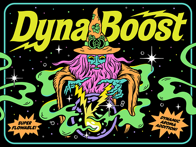 DynaBoost blacklight branding illustration pinball retro wizard
