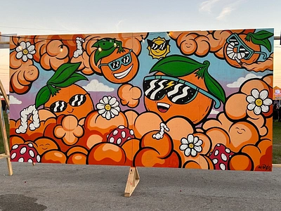 Orange Blossom Gang - FL Groves Fest brand mural clouds dragonballz feature wall festival florida illustration juice mural mural festival music festival orange orange blossom orlando painting