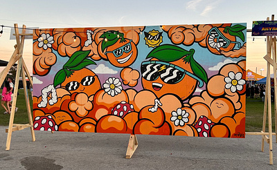 Orange Blossom Gang - FL Groves Fest brand mural clouds dragonballz feature wall festival florida illustration juice mural mural festival music festival orange orange blossom orlando painting
