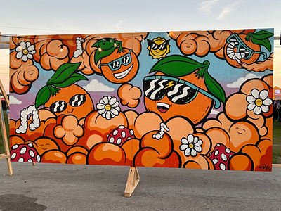 Orange Blossom Gang - FL Groves Fest brand mural clouds dragonballz feature wall festival florida illustration juice mural mural festival music festival orange orange blossom orlando painting