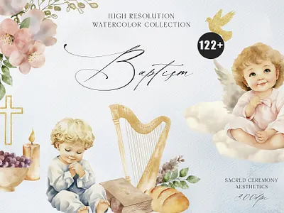 Baptism Watercolor collection angel baptism candle christianity clipart collection cross diy faith flowers holy icons jesus joshua miracle pigeon religious simbol top watercolor