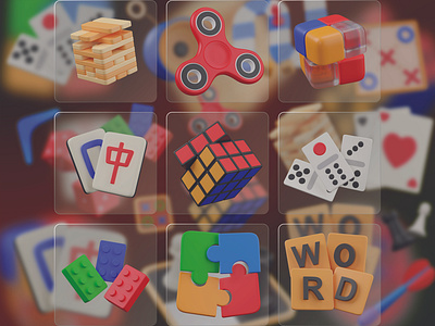 Games 3D Icon Set 3d 3d icons design domino fidget spinner games games with friends graphic design icons illustration ixon jenga jigsaw mahjong puzzle puzzle games rubik cube scrabble ui word game