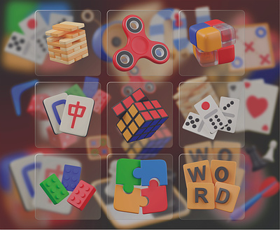 Games 3D Icon Set 3d 3d icons design domino fidget spinner games games with friends graphic design icons illustration ixon jenga jigsaw mahjong puzzle puzzle games rubik cube scrabble ui word game