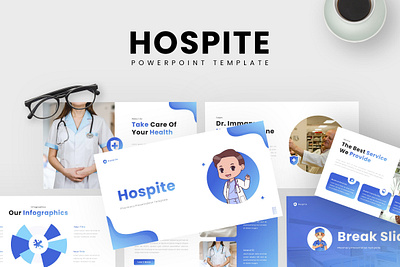 Hospite PowerPoint Template blue business gsl hospital hospite key modern pharmacy ppt pptx presentatio template ui website white